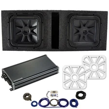 Kicker L7S12 Subs Vented 1 Ohm Box with 46CXA18001 Amp, White Grills & Amp Kit