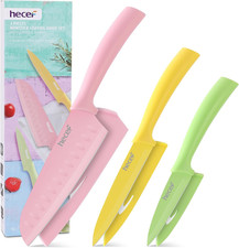 Set Di 3 Coltelli Da Cucina Con Foderi, Lama in Acciaio Inox, Rivestimento Color