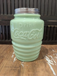 Vintage " Coca Cola Jadeite" Cookie Jar JADE GREEN/ Jadeite 9” Tall