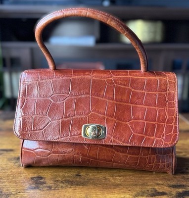 Vintage Perry Ellis Leather Top Handle  Faux croc Embossed leather Purse