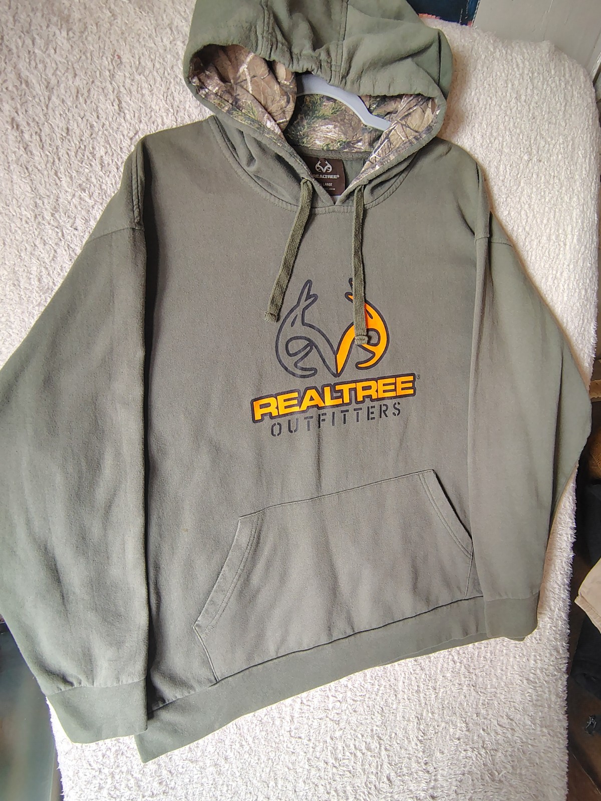 Realtree Hoodie Mens 2XL Army Green Hoodie Pullover Antler Print Long Sleeve