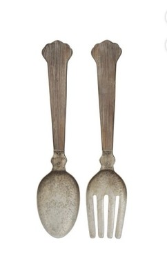 DecMode Farmhouse Fork Spoon Wall Decor Set 2 Metal Wood 38  Rustic Kitchen