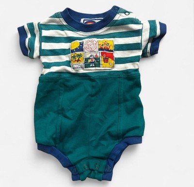 Vintage Bonjour baby one piece with funky summer vacation graphic