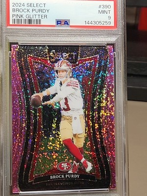 2024 Panini Select Suite Level Brock Purdy #390 Pink Glitter Prizm /15 PSA 9