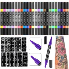 Ponhey Temporary Tattoo Markers for Skin, 24 Body Markers 67 Large Tattoo Stenci