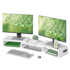 Bontec Dual Monitor Stand Riser Adjustable Angle Ergonomic Wooden Desktop