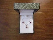 Rogers & Hollands 14k White Gold Amethyst Earrings & Necklace Pendant New NIB
