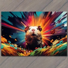 Art Print Hamster Smiling Happy Retro Pop Art Splash Colors Fun Cute Vibrant