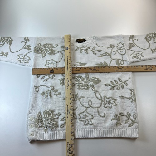 Vintage Eddie Bauer Sweater Womens Medium White Knit Embroidered Floral Cotton - Picture 5 of 8