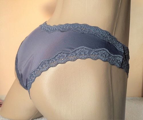 Lindas bragas descaradas súper altas con ribete de encaje sedoso gris satinado Reino Unido 18 - Imagen 5 de 9