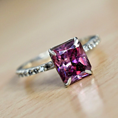 Certified 2.5ct Natural VVS1/Radiant/Pink Diamond 925 Silver Anniversary Ring
