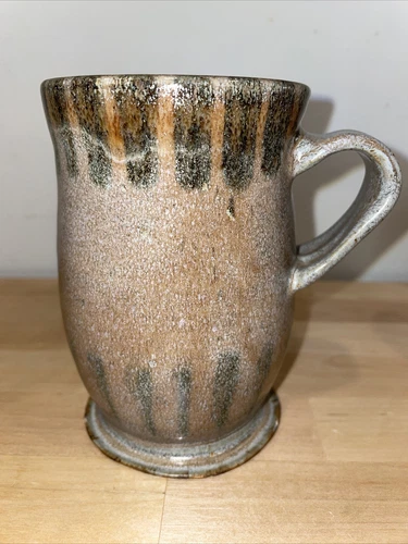 Hand Thrown Studio Art Pottery Coffee Mug Signed Browns Green Earth Color Unique