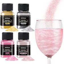 EdiGlow Edible Luster Dust Glitter Powder 4 Bottles of 0.18oz/5gv Value Pack