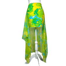 Vintage mini Skirt sarong Train Maxi Yellow Green Tie Dye Beach Cover Up Tropica