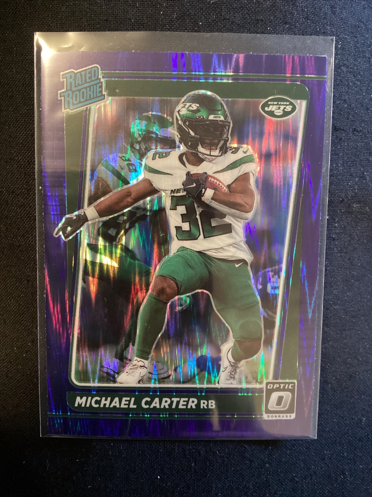 2021 Donruss Optic Michael Carter #235 Purple Shock Prizm Rated Rookie JT21