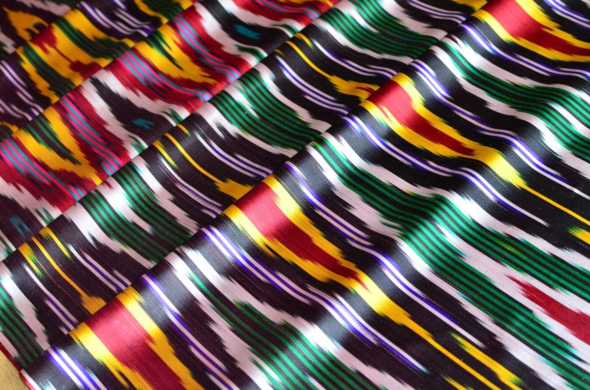 3.2 yd/ KHAN ATLAS Vintage Silk satin IKAT fabric Luxury Uzbek