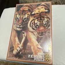 BENGAL TIGERS Puzzle 2000 Piece FX Schmid West Germany 1980's 36x25 New Sealed