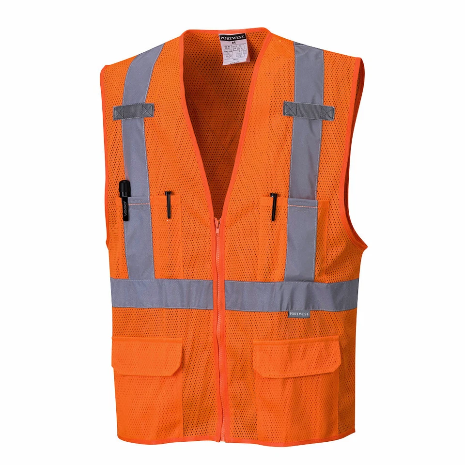 Portwest US370 Atlanta Hi Vis Mesh Safety Vest with Reflective Tape & 6 Pockets - Image 2 of 3