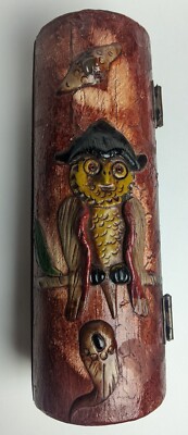 Artisan Made Hand-carved Unique Bamboo Trinket Chest Brown Owl From Ecuador