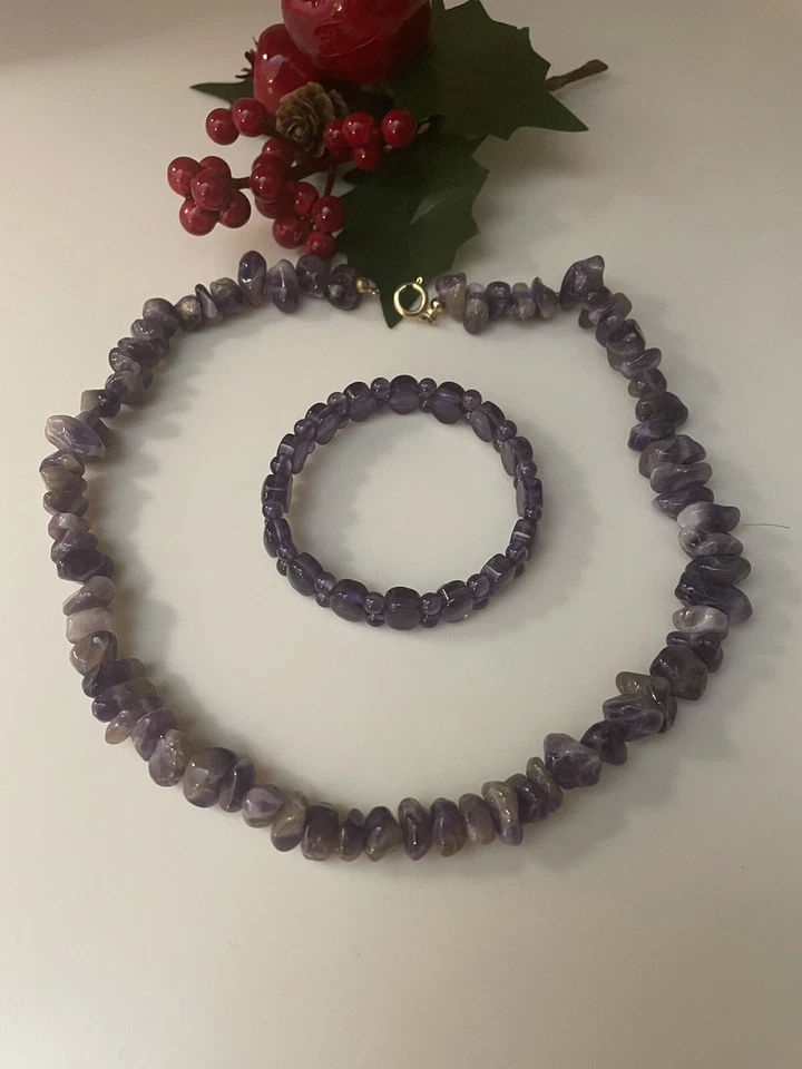 Collana e bracciale ametista  naturale lucidata vintage pietre dure - Immagine 2 di 4