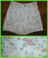 Vtg 80s Pastel Floral High waist Denim Cotton Cottagecore Boho SHORTS sz 12 L