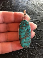 Blue Cloud Mountain Turquoise Aqua Chocolate Web Pendant 2" Artisan Southwest