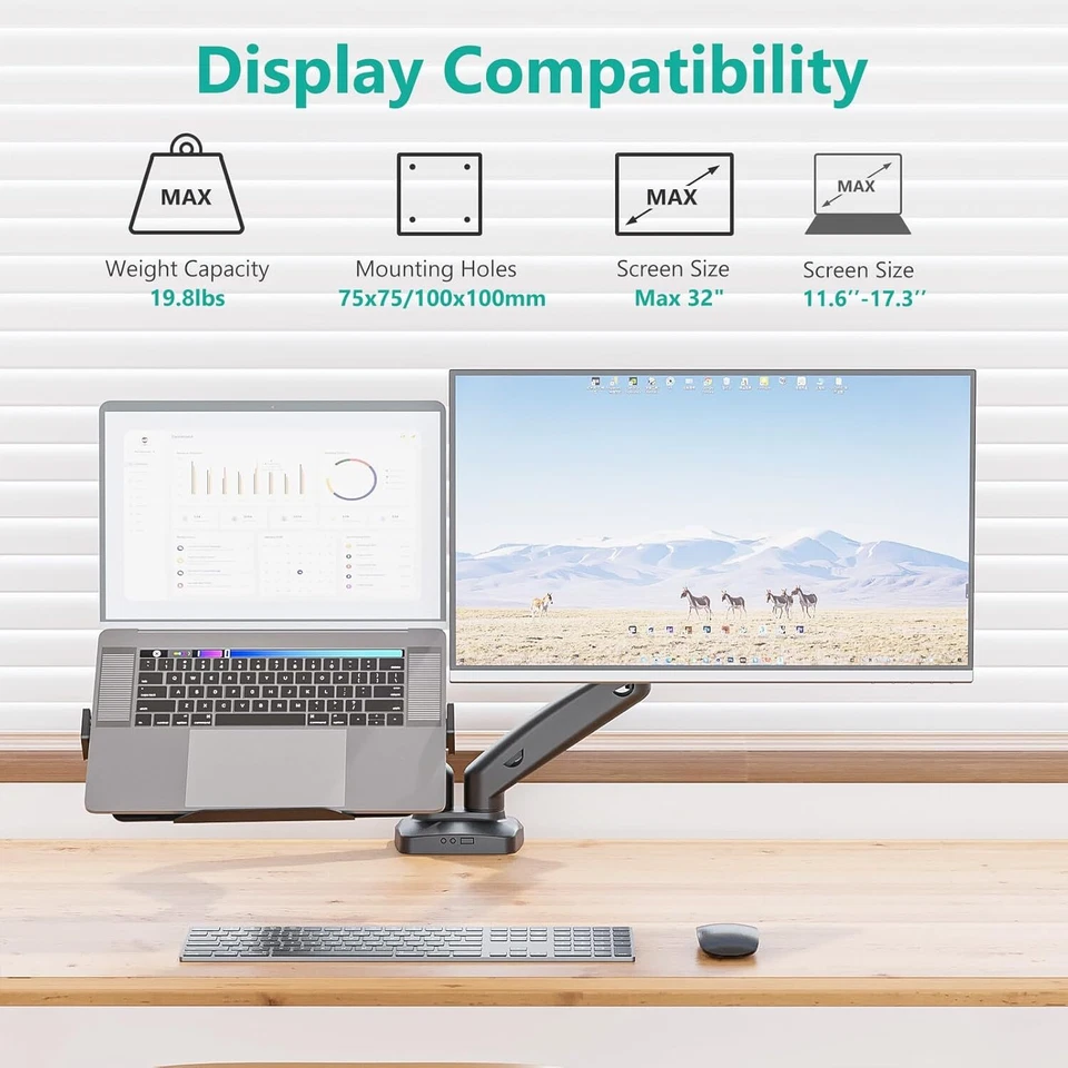 Monitor Mount with Laptop Tray, 11.6 to 32 inch Adjustable Gas Spring Arms Mount - Image 2 of 4