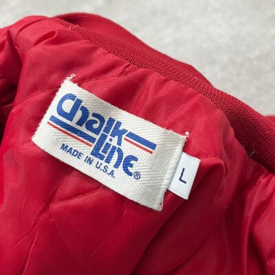 VTG 90s NBA CHICAGO BULLS CHALK LINE SATIN BOMBER JACKET SPELL OUT