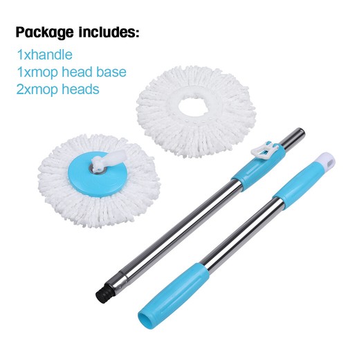 Spinning Mop Pole Handle Replacement 360° Rotating with 2x Microfiber