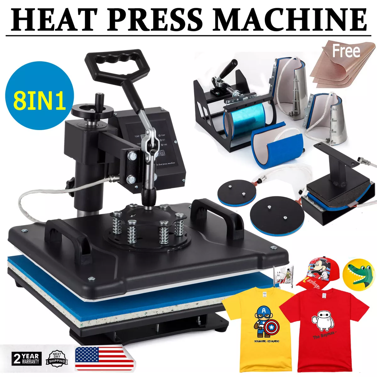 12x15 Heat 5 in 1 Press Machine Heat Transfer Machine Digital Sublimation Heat Press Machine for T-shirts Hat Mug Plate Cap Bottle with 360-Degree S