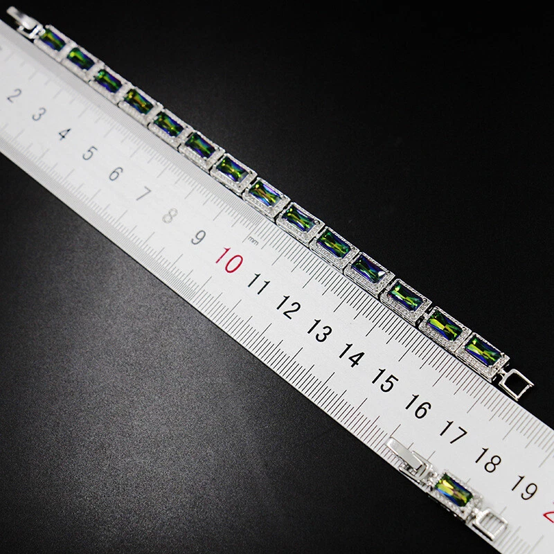 Joyería hecha a mano arco iris topacio místico piedras preciosas plata mujeres pulseras encantadoras Foto 3 de 4