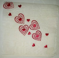 11" Vintage Hearts Hankie Valentine's Red Embroidered H91 RL 1