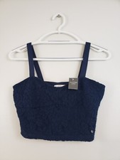 O5 Abercrombie Fitch Womens Jr Lace Front Cropped Tank Bralette Size M Blue