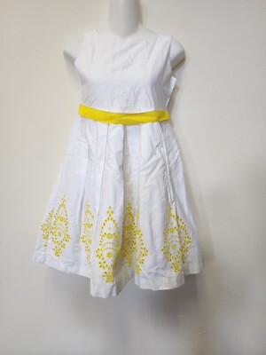 Lands End Dress Girls 10 Plus White Yellow Summer Sun Eyelet Fit Flare  Wedding | eBay