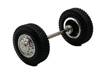 1/64 DCP PARTS CHROME RIM FLOAT WHEEL/TIRE PAIR W/ AXLE