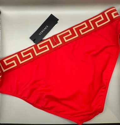 Versace Greca Border Low Rise Red Swim Briefs Men's Size 7 (US XL