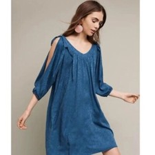 Anthropologie Holding Horses Leyton Blue Open Sleeve Swing Dress Sz XS