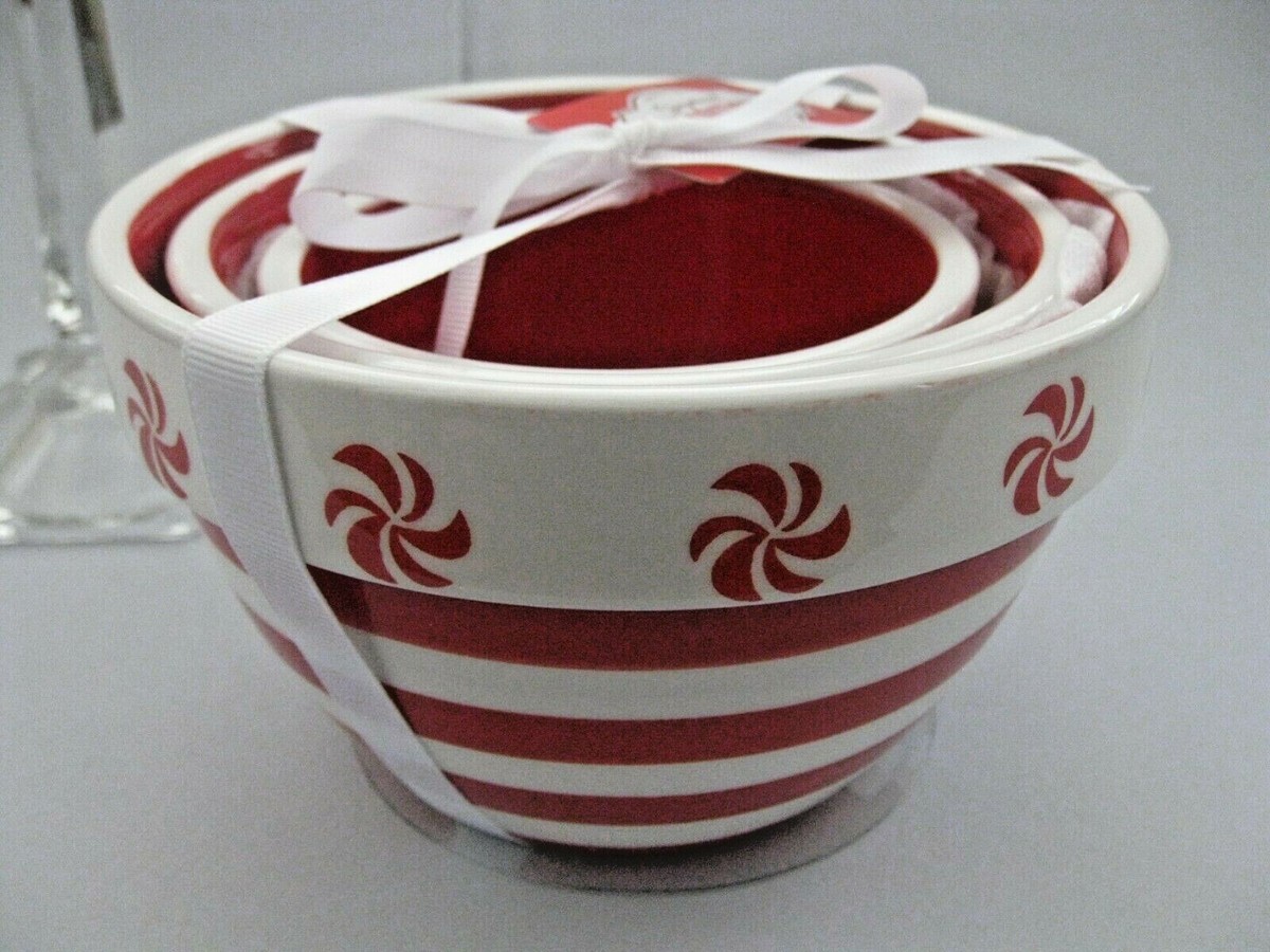 置物 terramoto ceramic TERRAMOTO CERAMIC Nesting Bowls Red White Christmas Snowflakes