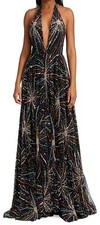 $9995 Naeem Khan Women's Halter Sequin Firework Gown Maxi Dress Black Size 0