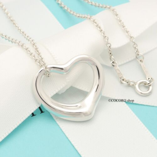 Tiffany & Co. Peretti Open Heart 22mm Pendant Necklace 16.3" Silver 925 w/Pouch - Picture 1 of 11