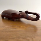 Vintage Hand Carved Elephant Opium Den Pillow Chinese Wood Art Trunk Up