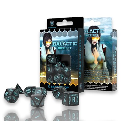 Galactic Black & blue Dice Set | Galactic Dice | QWOGAL67 | Q-workshop