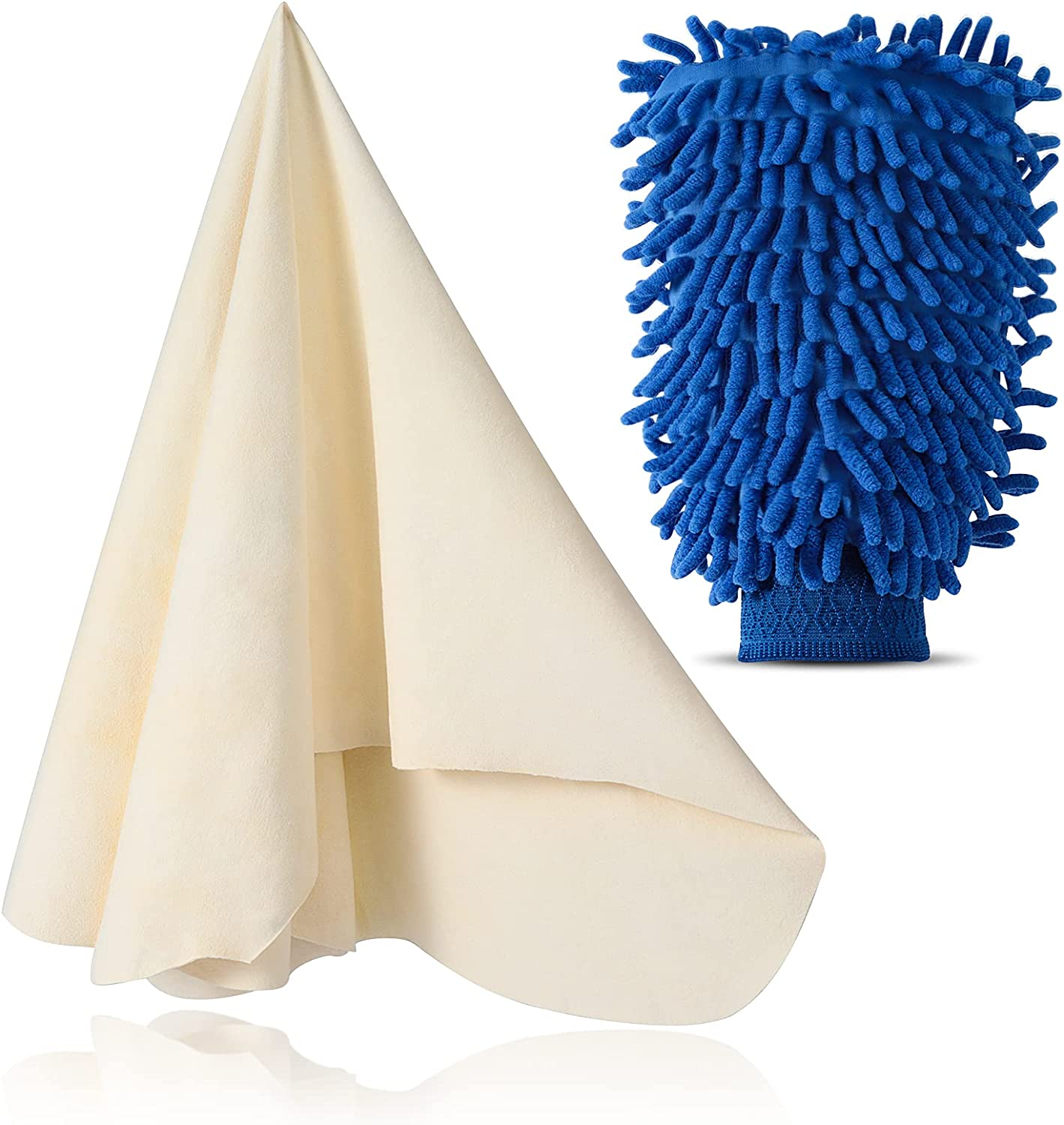 Chamois Cloth for Car1 Car Shammy Towel + 1 Bonus Car Wash Mitt 11.8