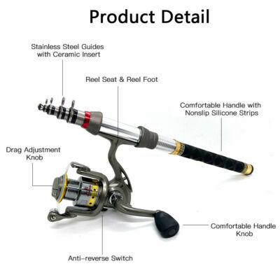 Telescopic Fishing Rod Sea Saltwater Spinning Pole Reel Combo 100M Line  Full Kit | eBay