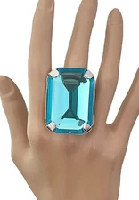 Octagon/Rectangular Turquoise Blue Acrylic Crystal Adjustable Ring NEW WITH FLAW
