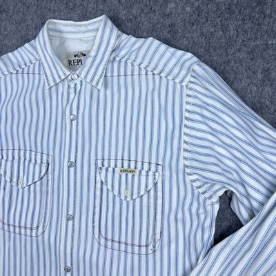 Vtg Replay Mens Button Down Shirt Long Sleeve Snap Close 80s Made in Italy Sz XL