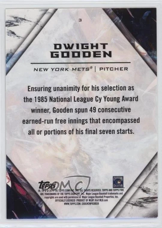 2018 Topps Fire Onyx Dwight Gooden #3 - Image 2 of 2