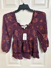 NWT! Womans Hippie Rose Plum Floral Top Size ...