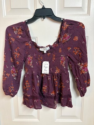 NWT! Woman's Hippie Rose Plum Floral Top Size M BOHO Super Cute!! FREE SHIPPING!