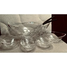 Vintage Clear Plastic Salad Fruit Set 1 Bowl 4 Sm Bowls & 2 Serving Utensils